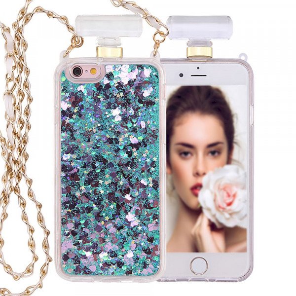 Wholesale iPhone SE 2022 / 2020 / 8 / 7 Perfume Bottle Glitter Shake Star Dust Necklace Case (Green)